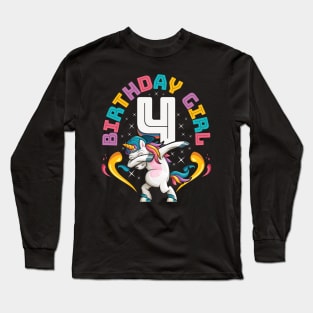 Dabbing Unicorn Birthday Girl 4 Years Old Long Sleeve T-Shirt